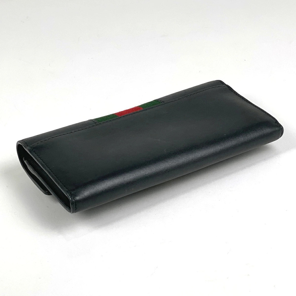 Gucci Leather Black Bi Sylvie Wallet fold Web Long Continental Sherry Black